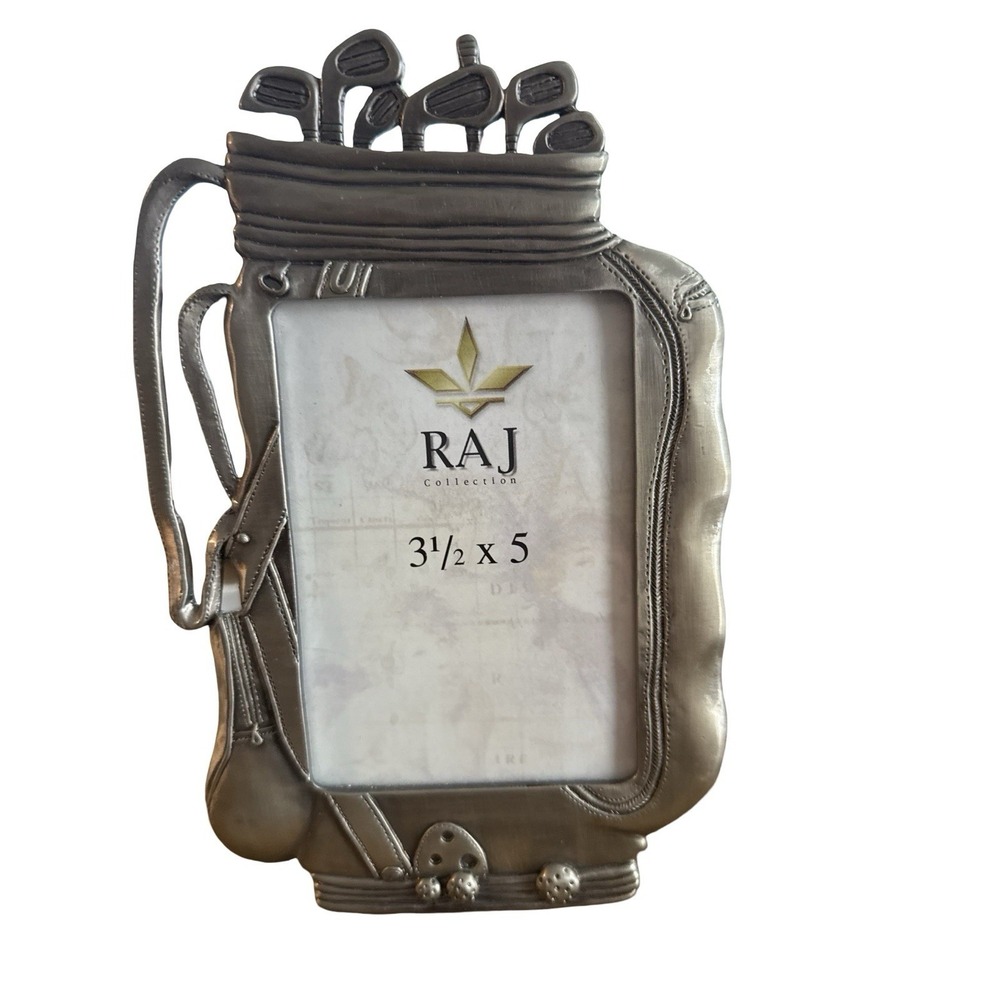 Golf Bag Irons Sporty Desk Pewter Picture Frame 3.5" x 5" Vintage RAJ Collection